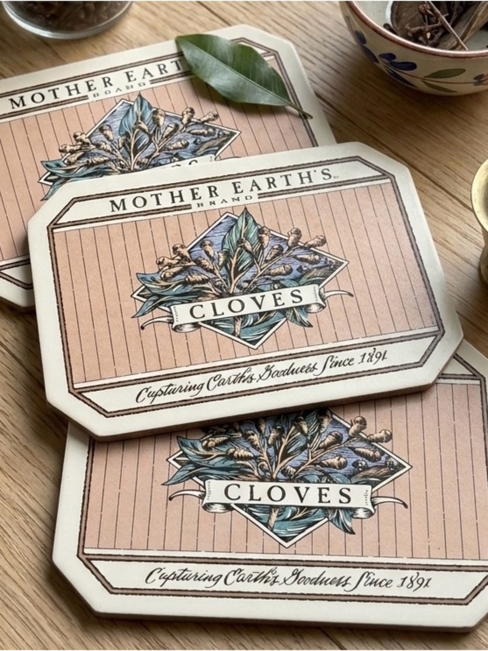 Mother Earth's Cloves Decorative Pot Holder - Pink & Blue Botanical Design (Set)